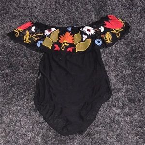 All mesh embroidered bodysuit
